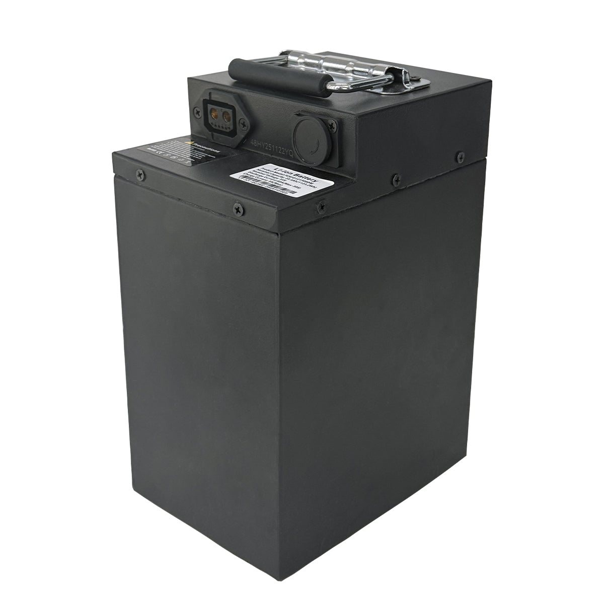 Automotive Grade Chip Battery: The secure, automotive-grade battery for the Yozma electric dirt bike, shown with its dedicated key to prevent unauthorized disassembly.